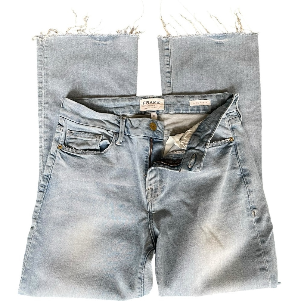 FRAME Denim Women's Le Crop Mini Boot Jeans Mid Rise Light Wash Raw Hem Size 28​